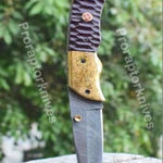 Handmade Damascus Steel Pocket Knife with Dark Brown Micarta Handle. Pro-Vigoroso1474