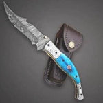 Handmade Damascus Steel Fish Tail Shape Folding Knife. Pro-Vigoroso1476