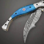 Handmade Damascus Steel Fish Tail Shape Folding Knife. Pro-Vigoroso1476