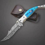 Handmade Damascus Steel Fish Tail Shape Folding Knife. Pro-Vigoroso1476