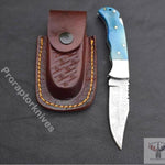 Damascus steel Back Lock Folding Knife with Blue Resin Handle. Pro-Vigoroso1479