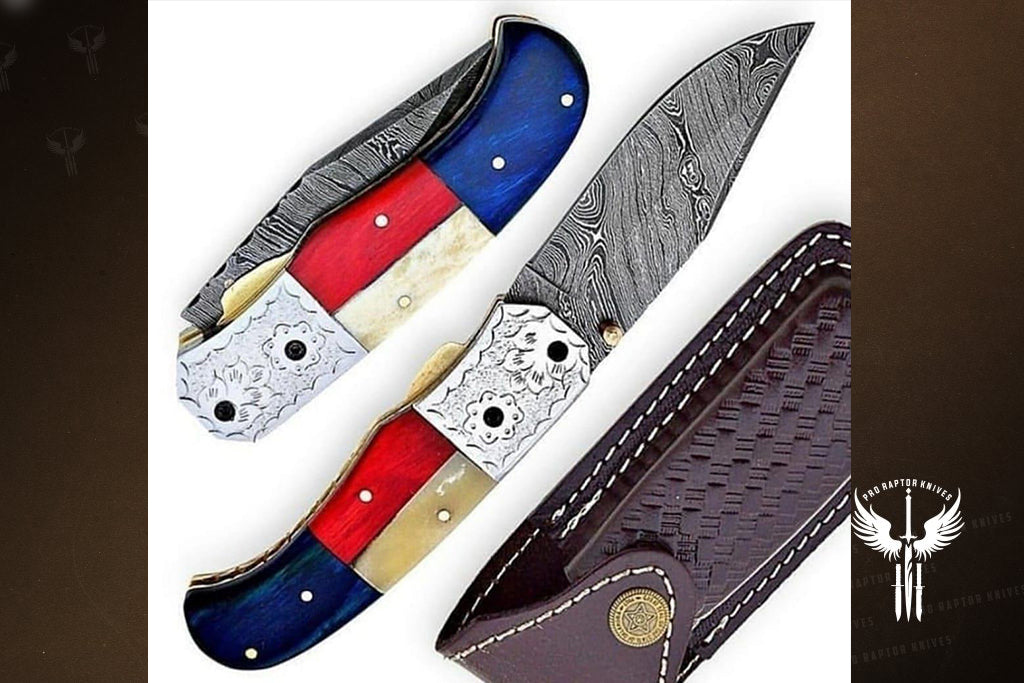 Handmade Damascus Steel with Engraved Bolster Handle Folding Knife. Pro-Vigoroso1482