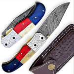 Handmade Damascus Steel with Engraved Bolster Handle Folding Knife. Pro-Vigoroso1482