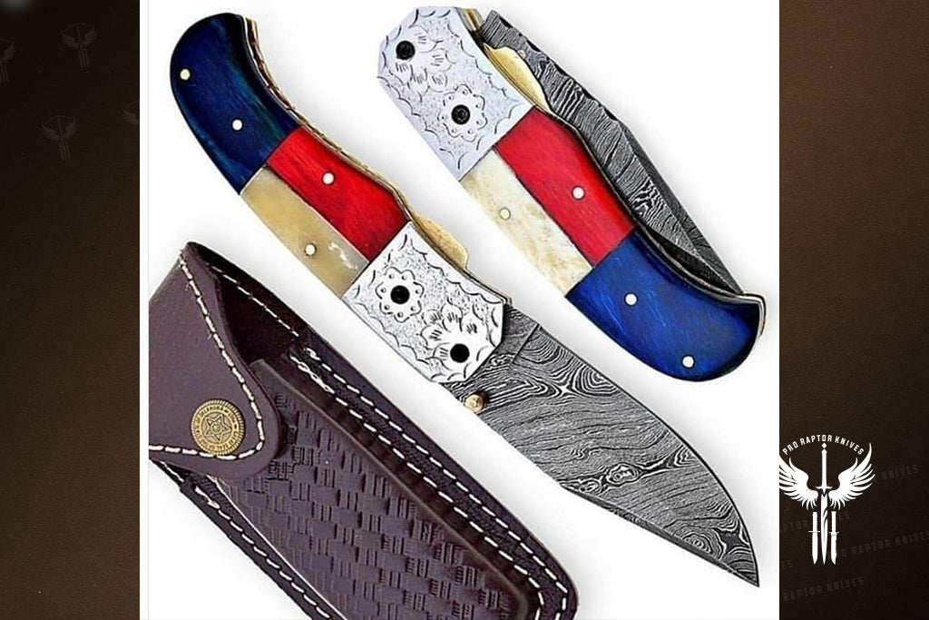 Handmade Damascus Steel with Engraved Bolster Handle Folding Knife. Pro-Vigoroso1482