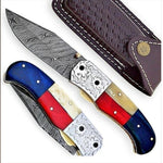 Handmade Damascus Steel with Engraved Bolster Handle Folding Knife. Pro-Vigoroso1482