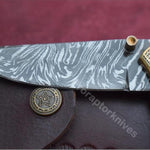 Handmade Damascus Steel Folding Knife with Hand Engraved Brass Handle. Pro-Capolavoro1493