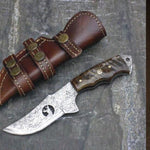 Custom Handmade Damascus Steel Camping Skinner Gear with Lamb Horn Handle. Pro-Tenace1521