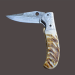 Handmade Damascus Steel Pocket Knife with Lamb Horn Handle. Free Engraving and USA Shipping.  Pro-Vigoroso1472