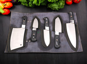 Custom Handmade J2 Steel Chef Knives Kitchen Set with Special Dollar Sheet Handles.  Free Damascus Steel Ring, Pro-Robusto1444