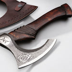Best Professional Handmade Carbon Steel Lion etched Long Edge Pizza Cutter Axe with Dark Wood Handle. Free Engraving and USA Shipping. Pro-Bello5556