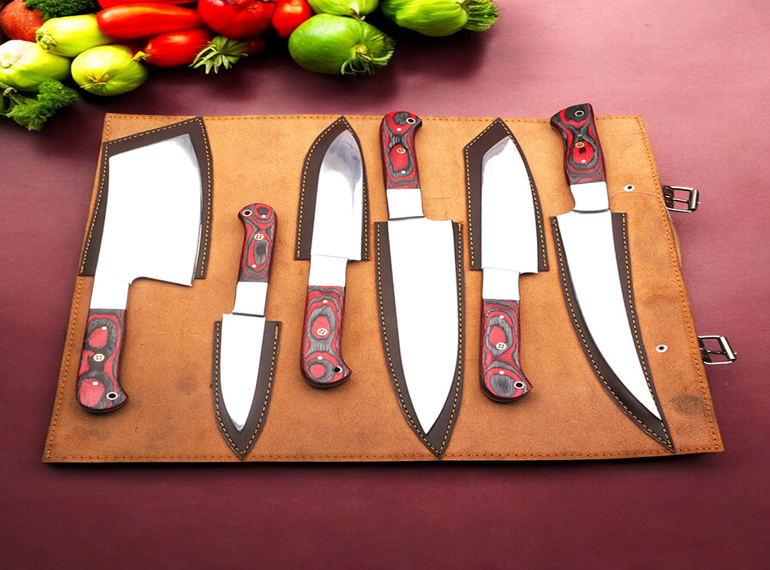 Custom Handmade J2 Steel Six Pieces Kitchen Chef Knives Set with G10 Handles. Free Engraving and USA Shipping. Pro-Robusto1451
