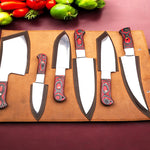 Custom Handmade J2 Steel Six Pieces Kitchen Chef Knives Set with G10 Handles. Free Engraving and USA Shipping. Pro-Robusto1451