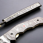 Damascus Steel Cleaver Blade Folding Knife with Damascus Handle. Free Engraving and USA Shipping.  Pro-Vigoroso1922