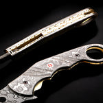 Handmade Damascus steel Raindrop Pattern Karambit Shape Folding Knife. Free Engraving and USA Shipping. Pro-Vigoroso1918