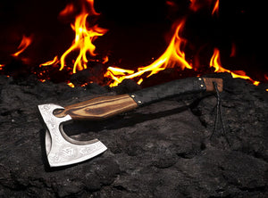 Handmade High Carbon Steel Home Décor Axe Gear with Dark Wood Shaft.  Free Gift Damascus Steel Ring. Pro-Bello1441