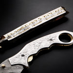Handmade Damascus Steel Hunting Folding Karambit Claw knife with Engraved Steel Handle. Free Engraving and USA Shipping. Pro-Vigoroso1920