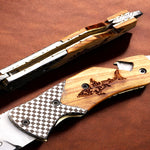 Handmade D2 steel Hunting Camping Folding knife with Rope cutting Hook Handle. Free Engraving and USA Shipping. Pro-Vigoroso1919