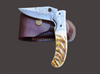 Handmade Damascus Steel Pocket Knife with Lamb Horn Handle. Free Engraving and USA Shipping.  Pro-Vigoroso1472