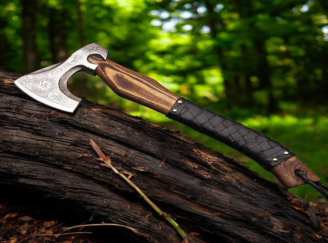 Handmade High Carbon Steel Home Décor Axe Gear with Dark Wood Shaft.  Free Gift Damascus Steel Ring. Pro-Bello1441