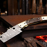 Damascus Etched Cleaver Blade Folding Knife with Spine Rivets. Free Engraving and USA Shipping. Pro-Vigoroso1921