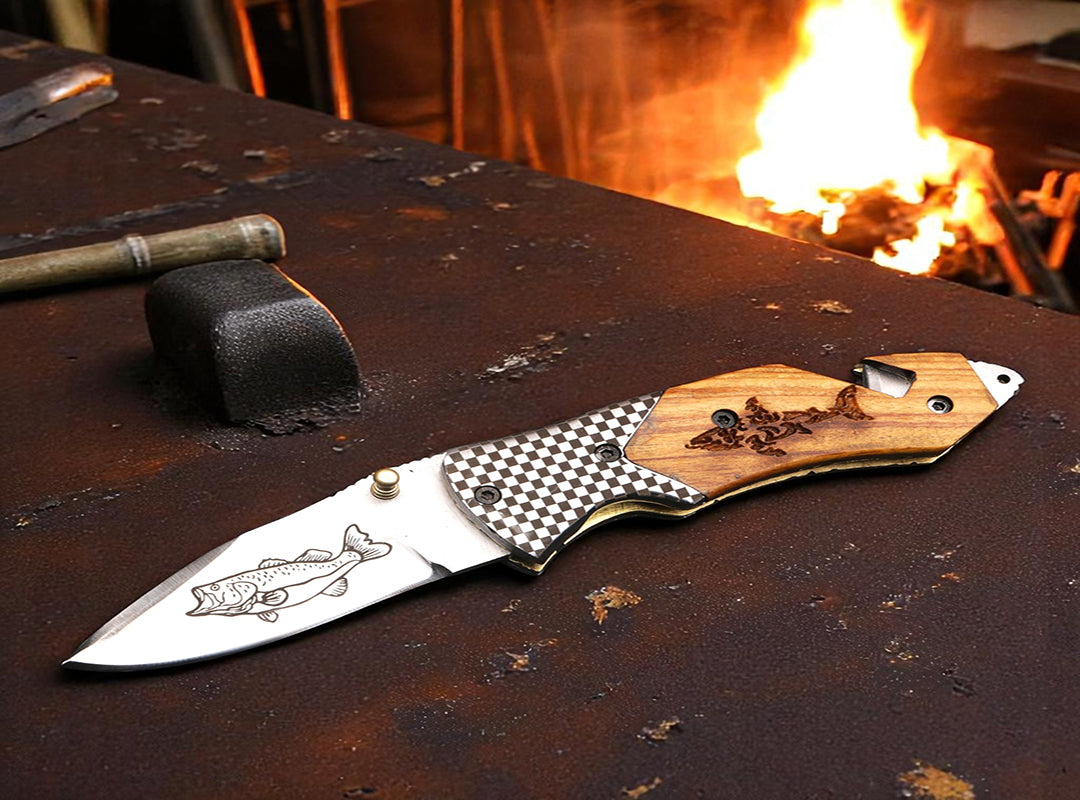 Handmade D2 steel Hunting Camping Folding knife with Rope cutting Hook Handle. Free Engraving and USA Shipping. Pro-Vigoroso1919