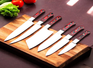 Custom Handmade J2 Steel Six Pieces Kitchen Chef Knives Set with G10 Handles. Free Engraving and USA Shipping. Pro-Robusto1451