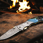 Handmade Damascus Steel Bone Handle Folding Knife with Damascus Bolster. Free engraving and USA Shipping.  Pro-Vigoroso1451