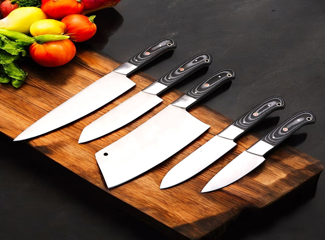 Custom Handmade J2 Steel Chef Knives Kitchen Set with Special Dollar Sheet Handles.  Free Damascus Steel Ring, Pro-Robusto1444