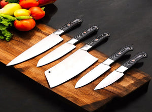 Custom Handmade J2 Steel Chef Knives Kitchen Set with Special Dollar Sheet Handles.  Free Damascus Steel Ring, Pro-Robusto1444