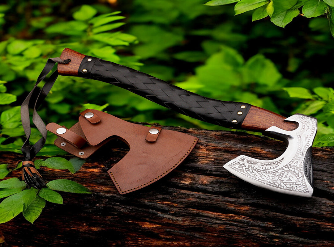 Handmade High Carbon Steel Medieval Axe with Wrapped Ash Wood Shaft. Pro-Bello1442