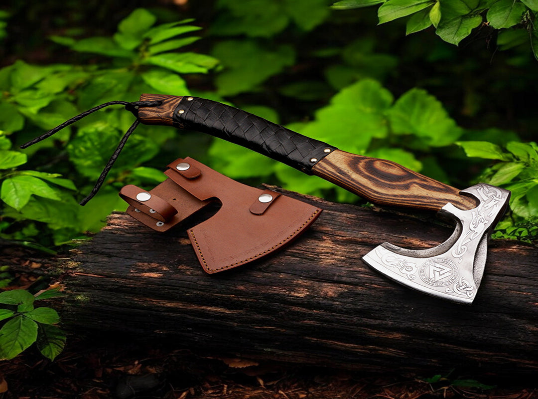 Handmade High Carbon Steel Home Décor Axe Gear with Dark Wood Shaft.  Free Gift Damascus Steel Ring. Pro-Bello1441