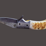 Handmade Damascus Steel Pocket Knife with Lamb Horn Handle. Free Engraving and USA Shipping.  Pro-Vigoroso1472