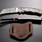 Damascus Steel Cleaver Blade Folding Knife with Damascus Handle. Free Engraving and USA Shipping.  Pro-Vigoroso1922