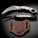 Handmade Damascus Steel Hunting Folding Karambit Claw knife with Engraved Steel Handle. Free Engraving and USA Shipping. Pro-Vigoroso1920