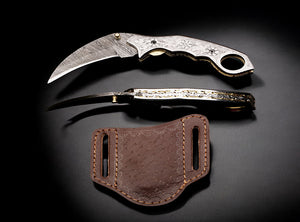 Handmade Damascus Steel Hunting Folding Karambit Claw knife with Engraved Steel Handle. Free Engraving and USA Shipping. Pro-Vigoroso1920