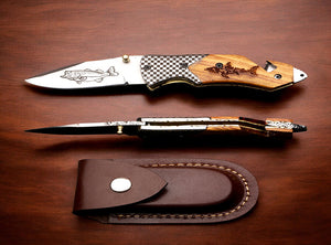 Handmade D2 steel Hunting Camping Folding knife with Rope cutting Hook Handle. Free Engraving and USA Shipping. Pro-Vigoroso1919