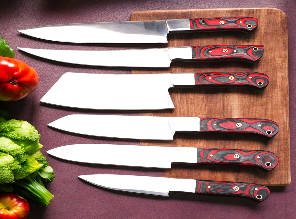Custom Handmade J2 Steel Six Pieces Kitchen Chef Knives Set with G10 Handles. Free Engraving and USA Shipping. Pro-Robusto1451