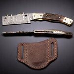 Damascus Etched Cleaver Blade Folding Knife with Spine Rivets. Free Engraving and USA Shipping. Pro-Vigoroso1921