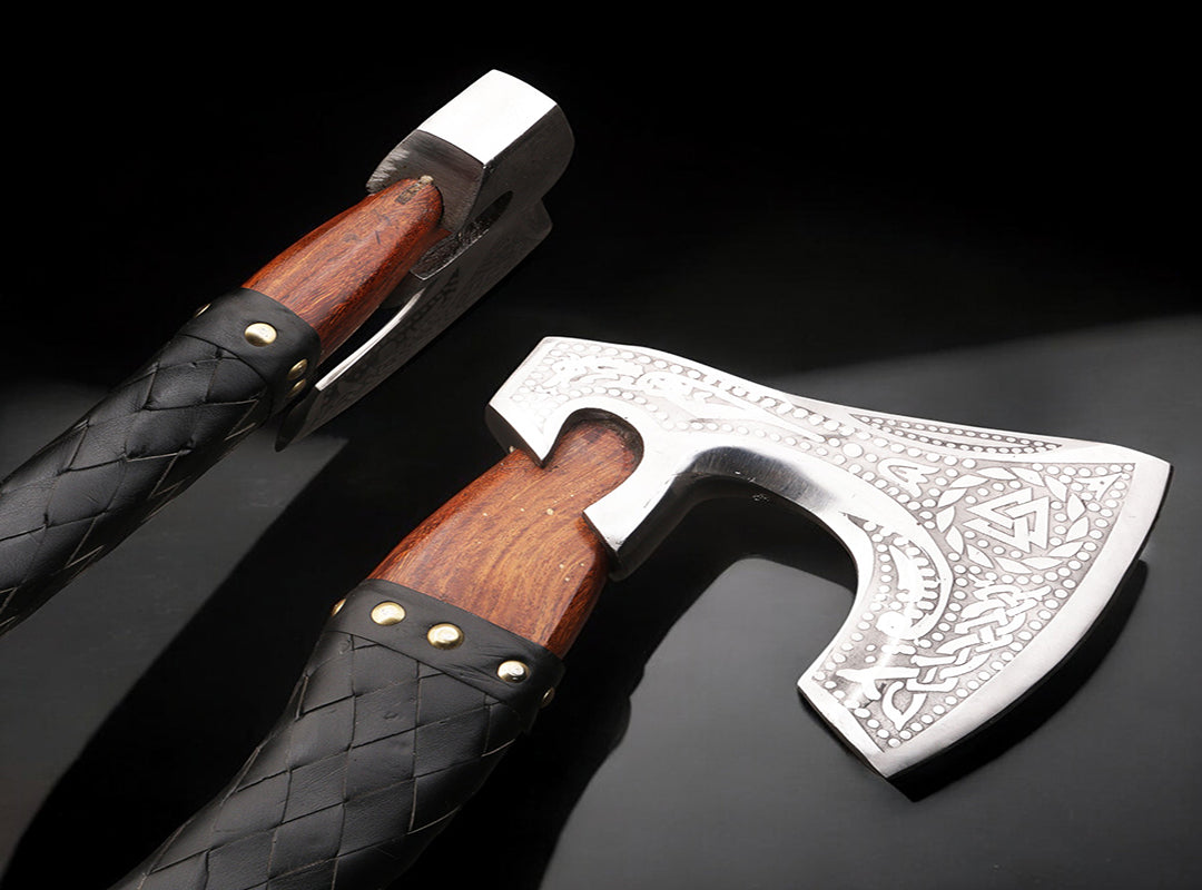 Handmade High Carbon Steel Medieval Axe with Wrapped Ash Wood Shaft. Pro-Bello1442