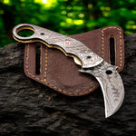 Handmade Damascus steel Raindrop Pattern Karambit Shape Folding Knife. Free Engraving and USA Shipping. Pro-Vigoroso1918