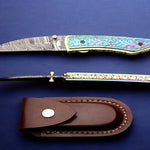 Handmade Damascus Steel Folding Knife Along with Engraved D2 Steel Dual Shade Handle. Free Engraving and USA Shipping.  Pro-Vigoroso1915
