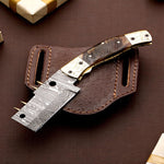 Damascus Etched Cleaver Blade Folding Knife with Spine Rivets. Free Engraving and USA Shipping. Pro-Vigoroso1921