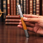 Handmade Damascus steel & Oak Wood Barrel Ballpoint Pen with Deep Pocket Clipper. Free Engraving and USA Shipping. Pro-Regalo7010