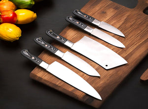 Custom Handmade J2 Steel Chef Knives Kitchen Set with Special Dollar Sheet Handles.  Free Damascus Steel Ring, Pro-Robusto1444