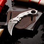 Handmade Damascus Steel Hunting Folding Karambit Claw knife with Engraved Steel Handle. Free Engraving and USA Shipping. Pro-Vigoroso1920