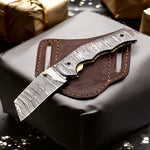Damascus Steel Cleaver Blade Folding Knife with Damascus Handle. Free Engraving and USA Shipping.  Pro-Vigoroso1922