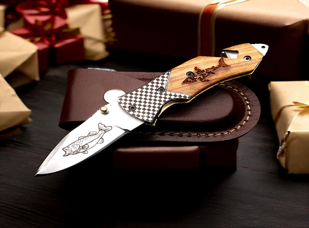 Handmade D2 steel Hunting Camping Folding knife with Rope cutting Hook Handle. Free Engraving and USA Shipping. Pro-Vigoroso1919