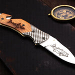 Handmade D2 steel Hunting Camping Folding knife with Rope cutting Hook Handle. Free Engraving and USA Shipping. Pro-Vigoroso1919