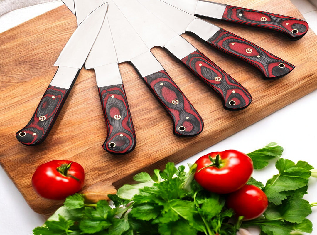 Custom Handmade J2 Steel Six Pieces Kitchen Chef Knives Set with G10 Handles. Free Engraving and USA Shipping. Pro-Robusto1451
