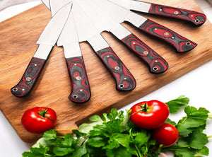 Custom Handmade J2 Steel Six Pieces Kitchen Chef Knives Set with G10 Handles. Free Engraving and USA Shipping. Pro-Robusto1451